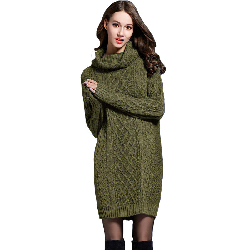 Wholesale Autumn and Winter Knitted Sweater Dress Long Turtleneck Sweater